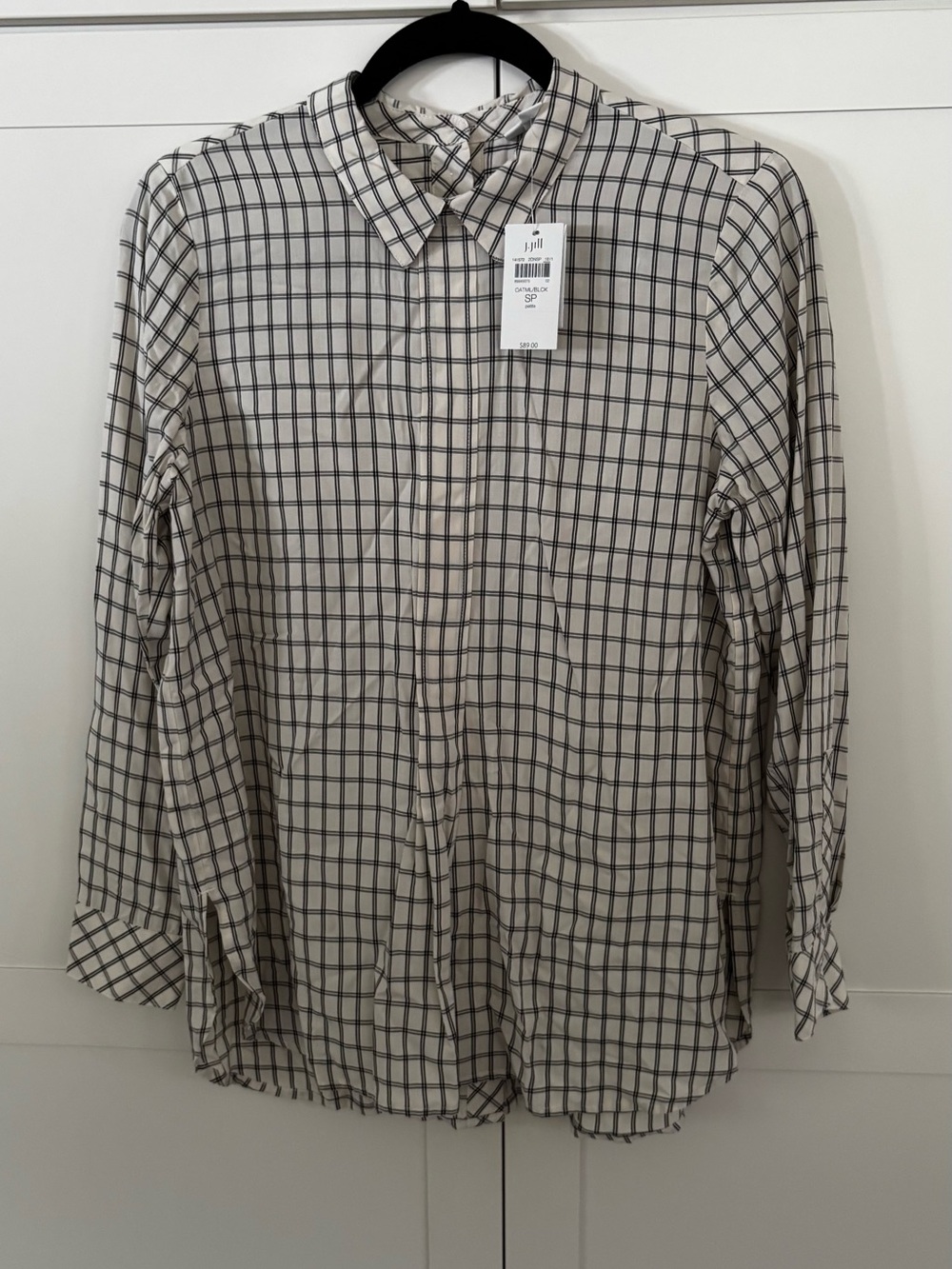 Jjill NWT Check back Button-Down Shirt - Cream/Black